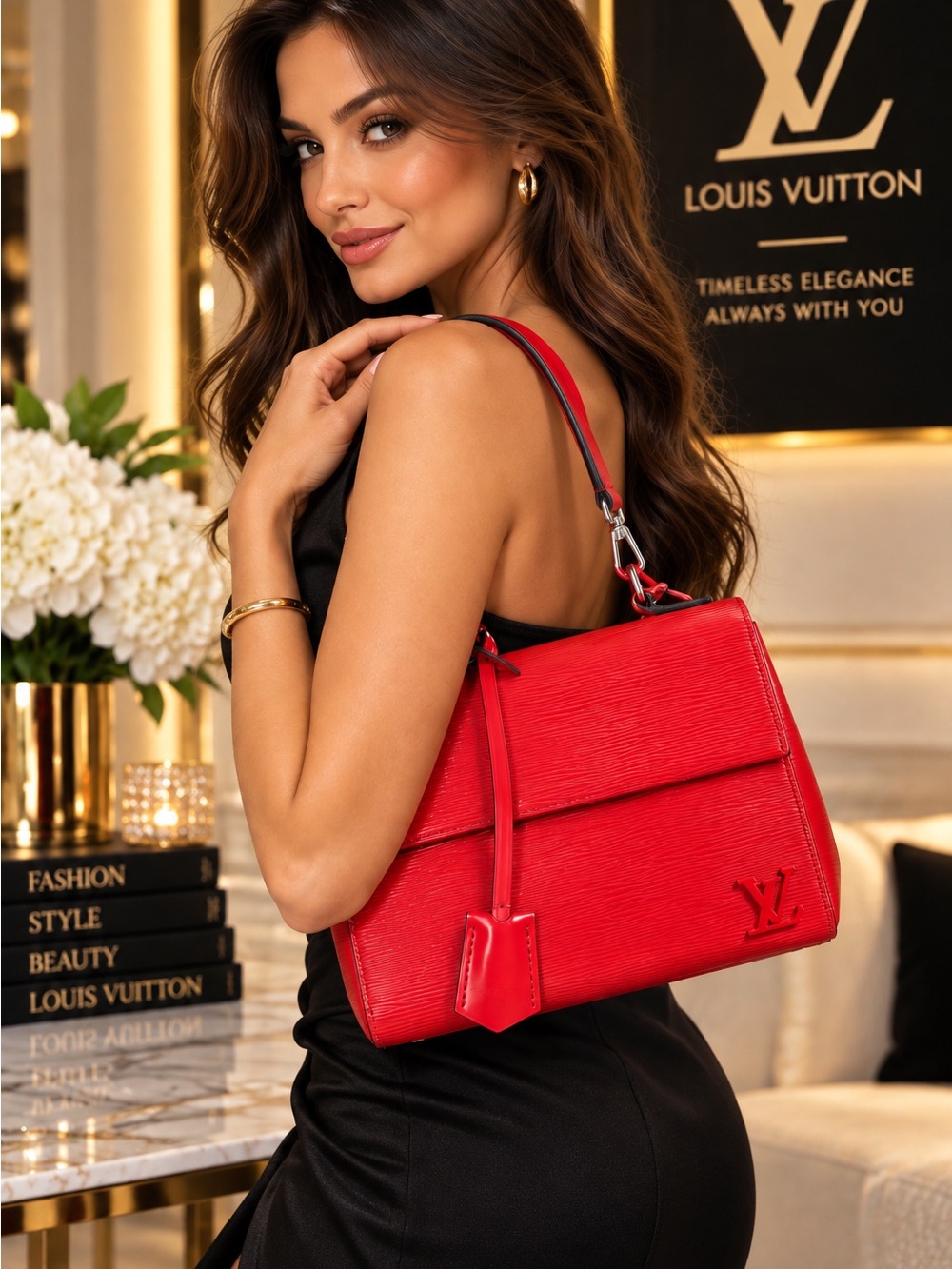 Louis Vuitton Red Top-Handle Shoulder/Crossbody with Black Trim - Picture 6 of 14